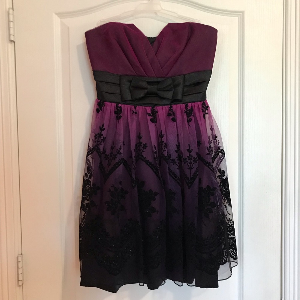 Trixxi Purple glitter velvet tule party dress with bow